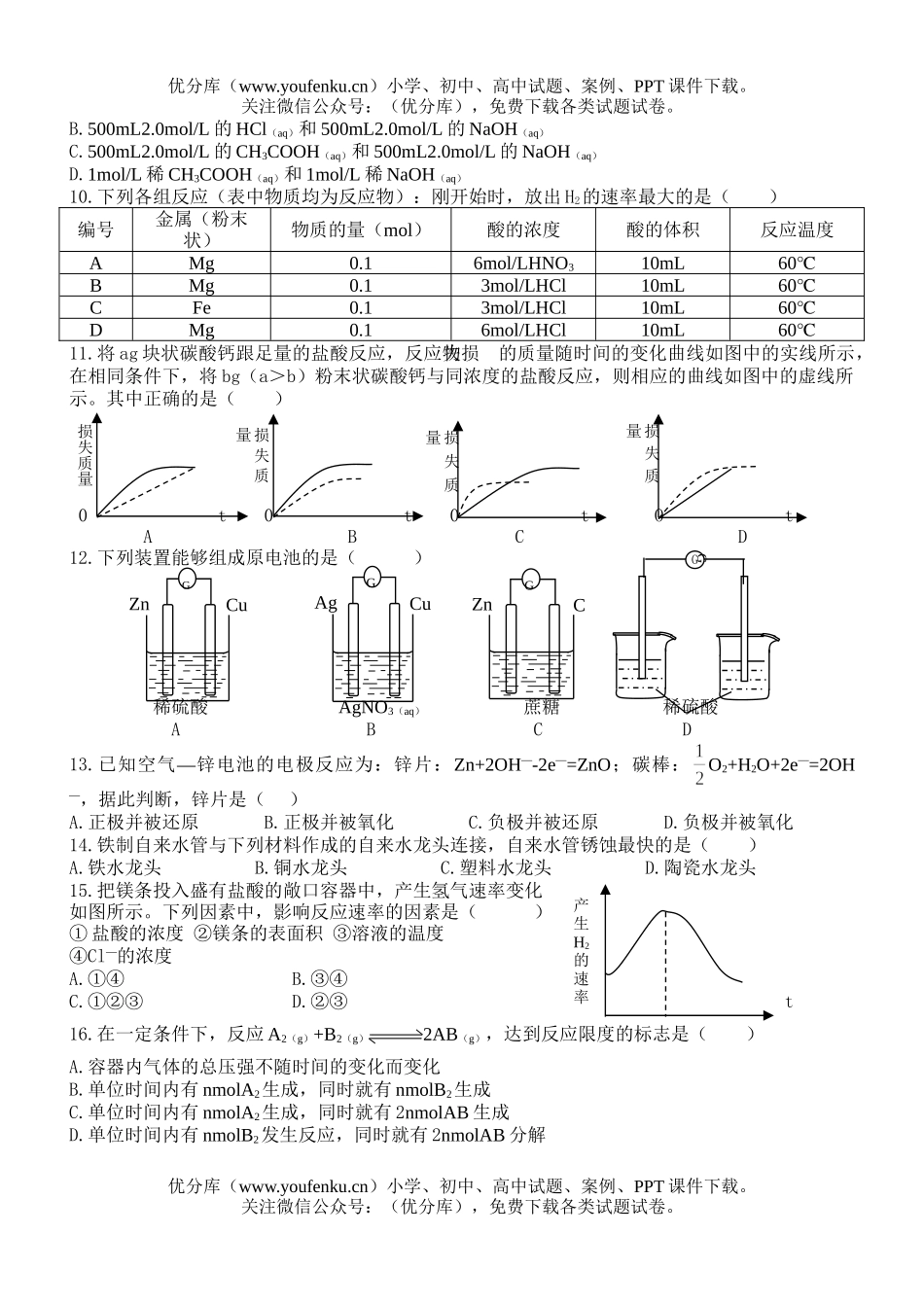 高中一年级化学第二章《反应与能量》测试卷_第2页