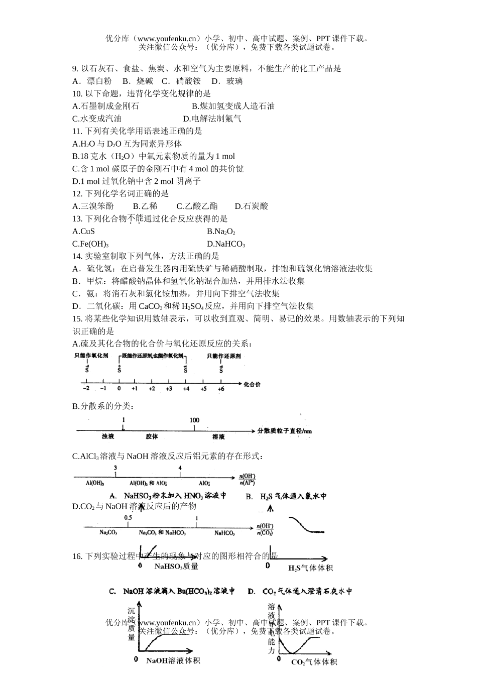 高中一年级化学(综合题)检测题试卷_第1页