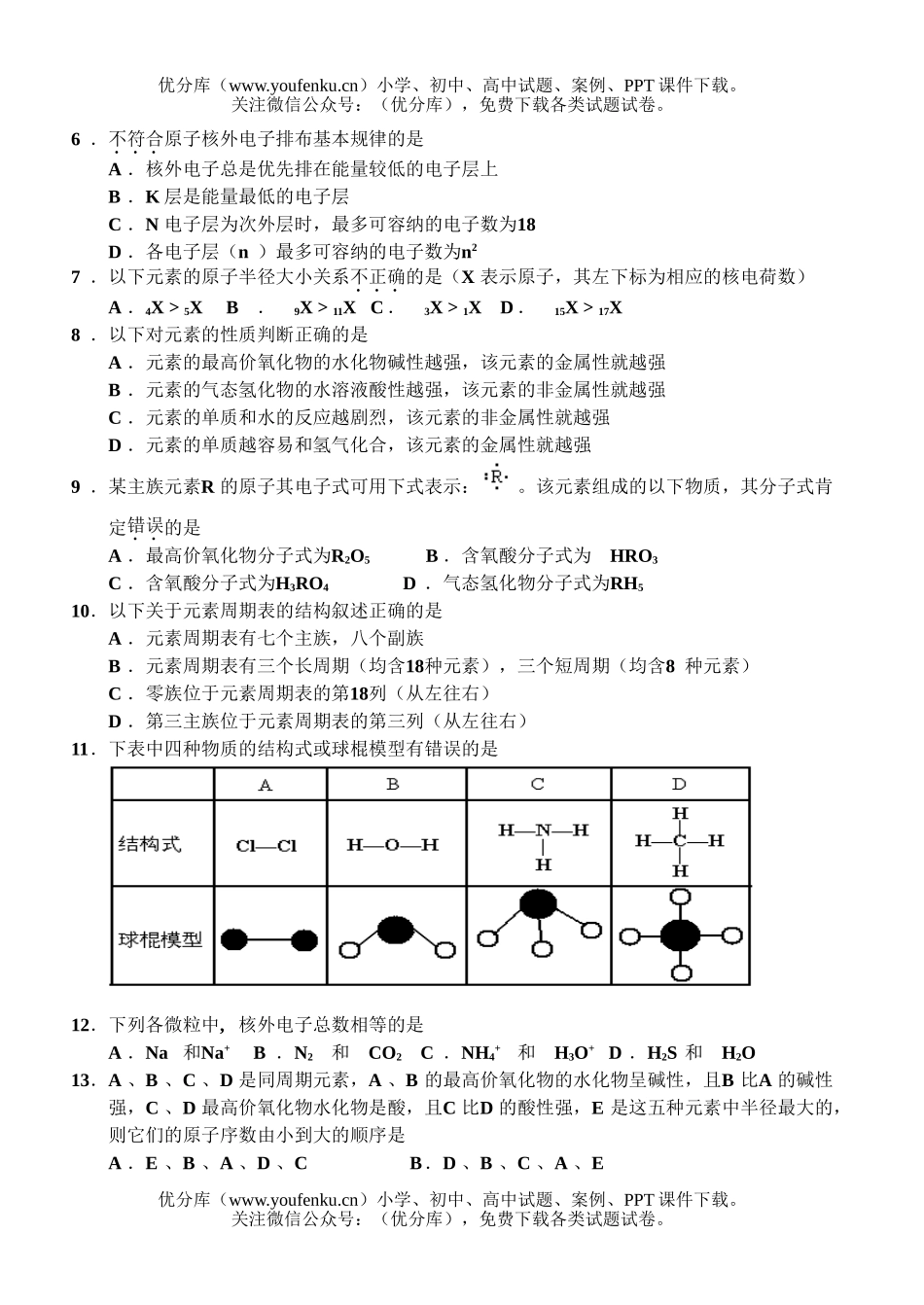高中一年级化学第二学期第一次质量检测试卷_第2页
