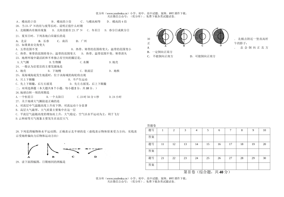 高中一年级地理必修1期中考试卷_第1页