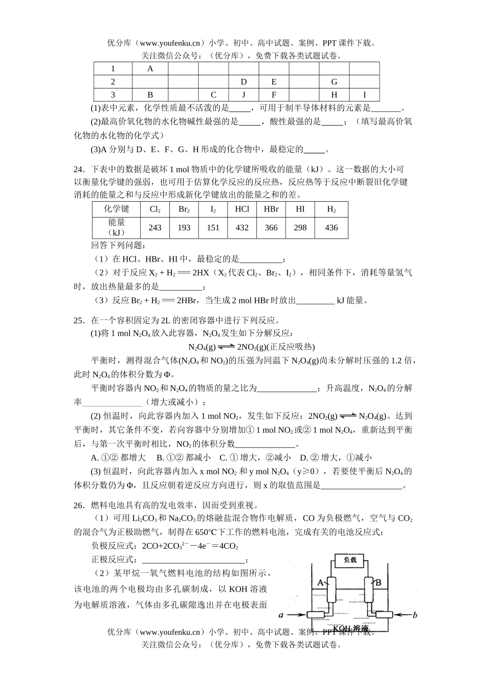 高中一年级化学第二学期期中考试1试卷_第2页