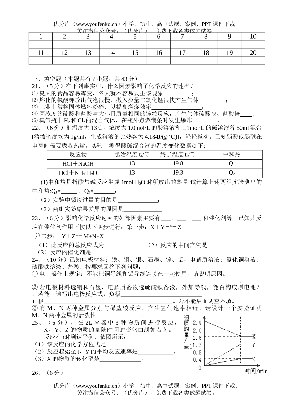 高中一年级化学反应与能量单元检测试卷_第3页