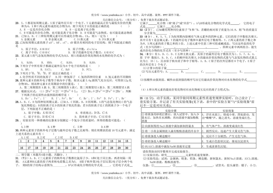 高中一年级化学第一章单元测试卷_第2页