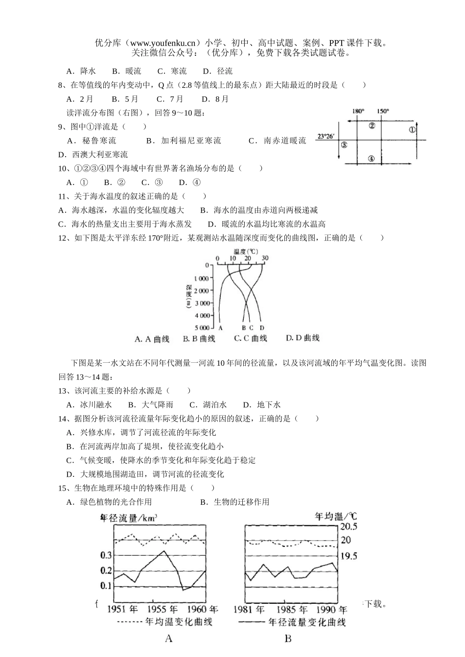 高中一年级地理陆地和海洋单元测试卷_第2页