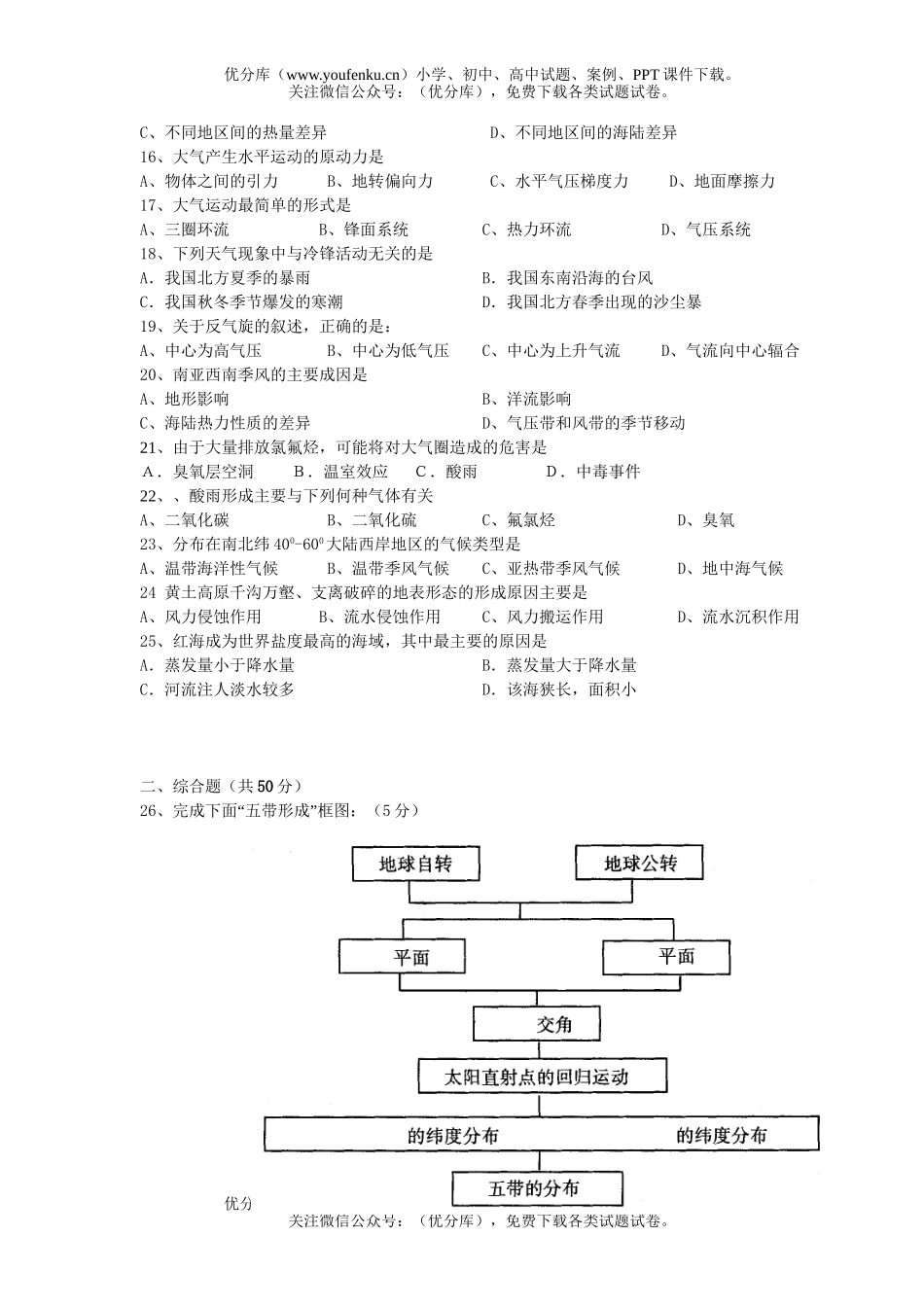 高中一年级地理高下学期期末考试卷_第2页