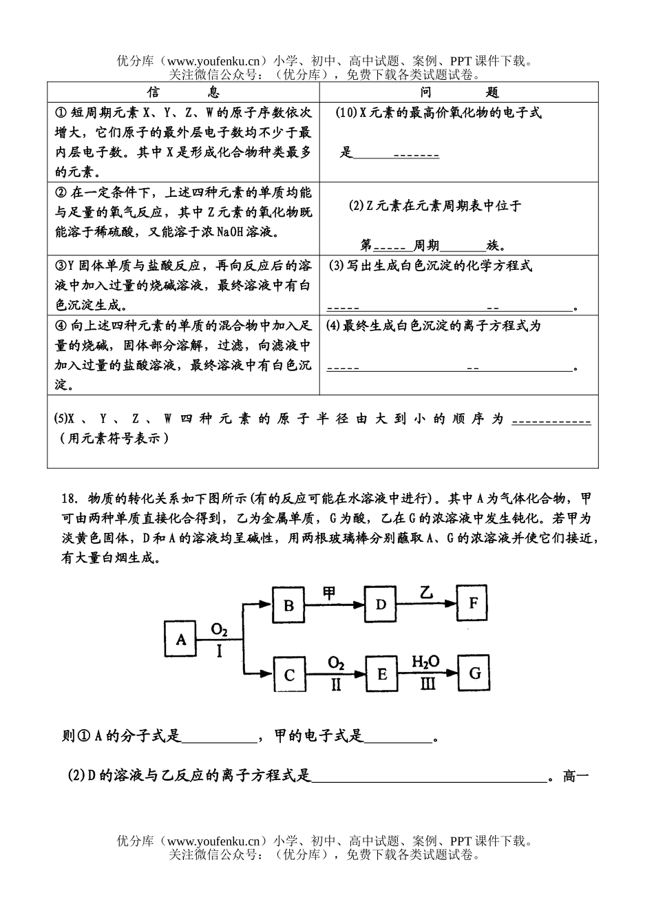 高中一年级化学物质结构元素周期律检测题试卷_第3页