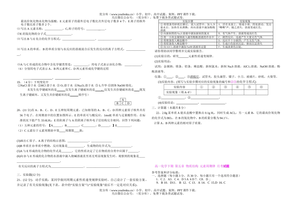 高中一年级化学下期月考试卷_第2页