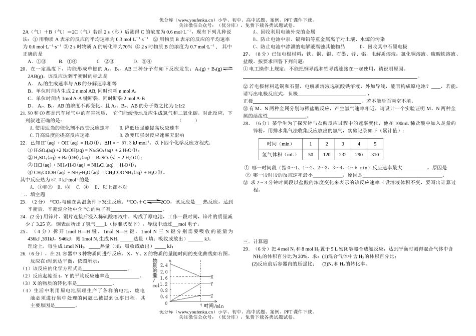 高中一年级化学下学期第二章单元测试卷_第2页