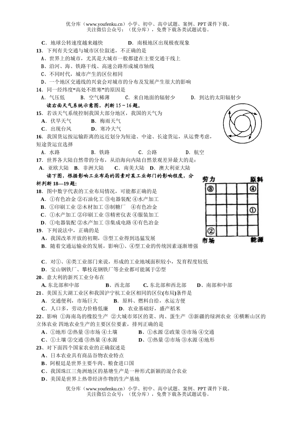 高中一年级地理高下册月考试卷_第2页