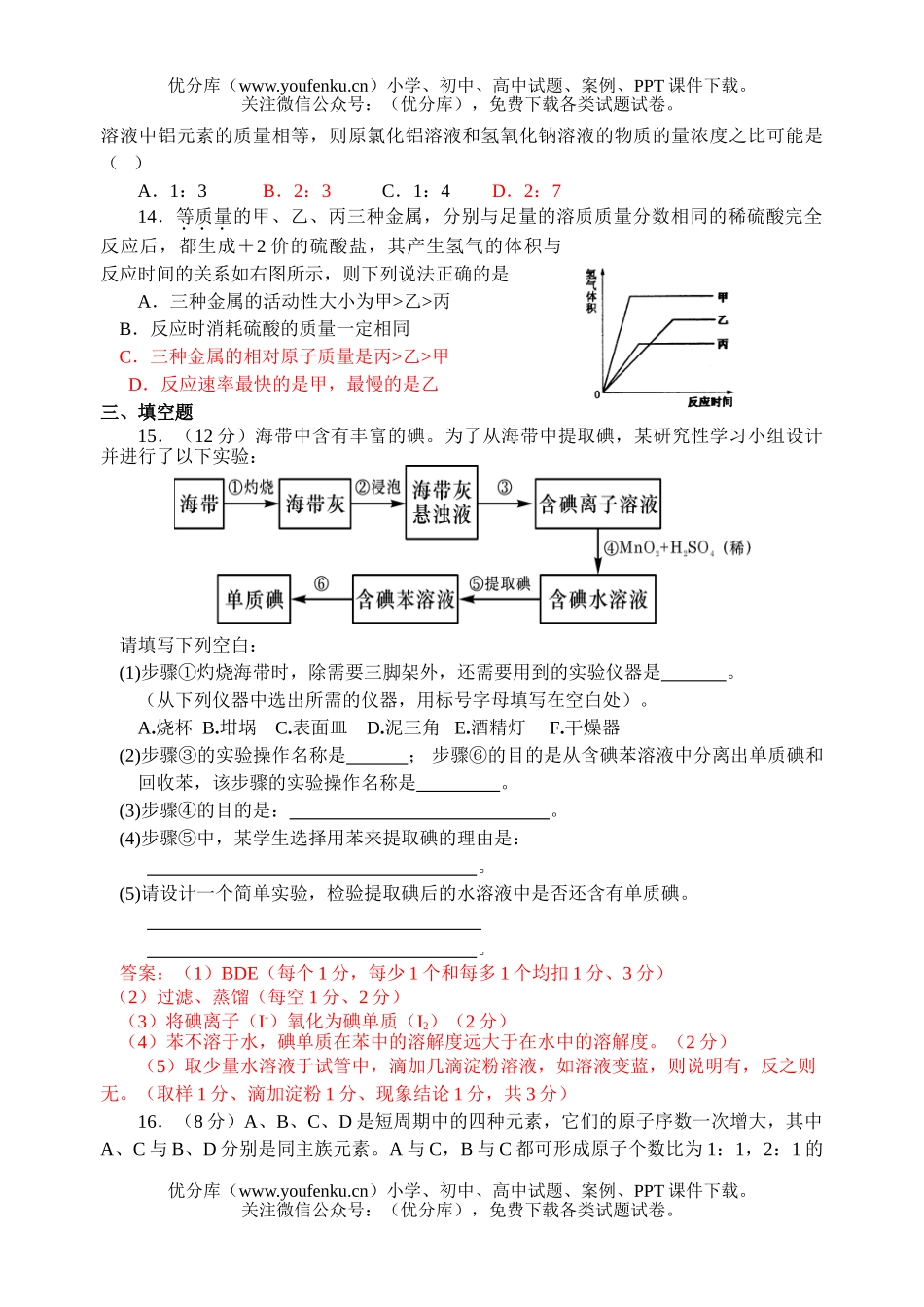 高中一年级化学下学期竞赛试卷_第3页