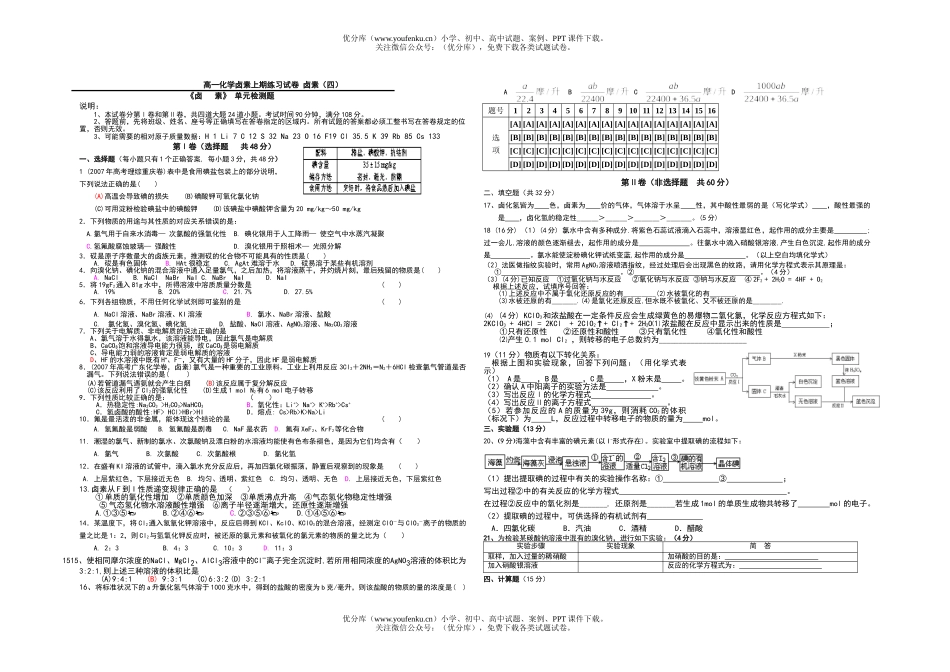 高中一年级化学卤素上期练习试卷_第1页