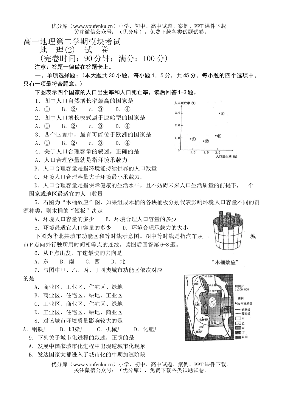 高中一年级地理第二学期模块考试2试卷_第1页