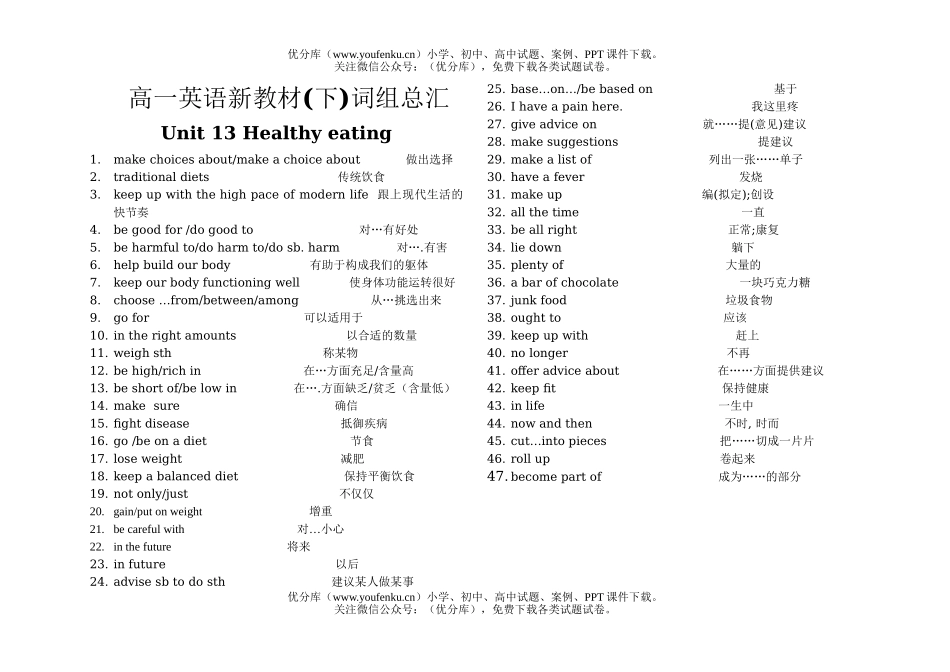 高中一年级英语新教材(下)词组总汇试卷_第1页