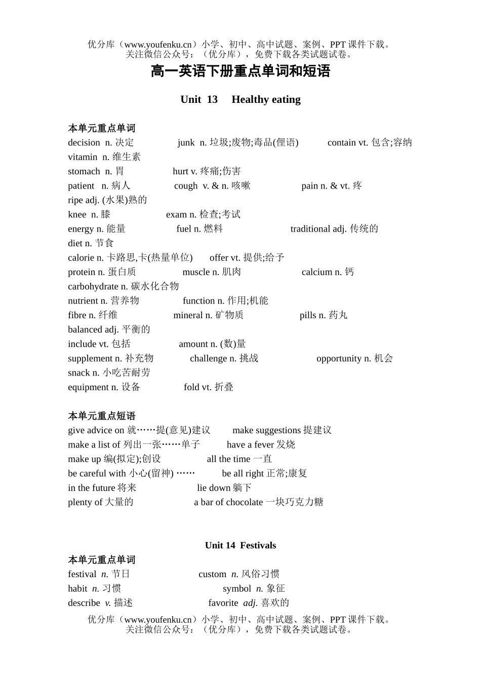 高中一年级英语下册重点单词和短语试卷_第1页
