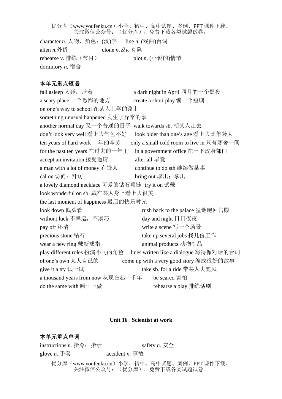 高中一年级英语下册重点单词和短语试卷_第3页