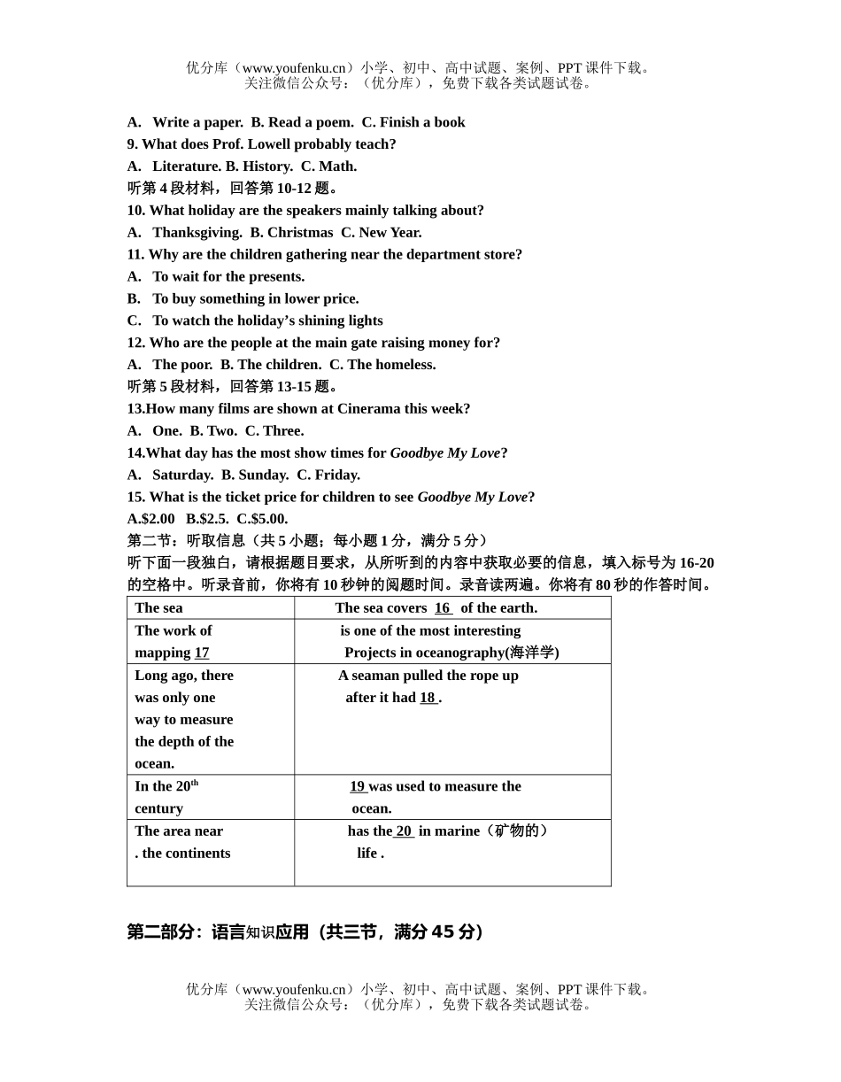 高中一年级英语第二学期期中试卷_第2页