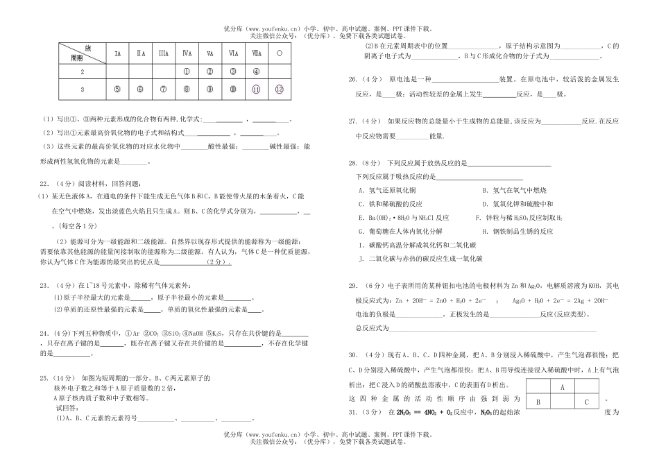 高中一年级化学第二学期期中考试卷_第3页