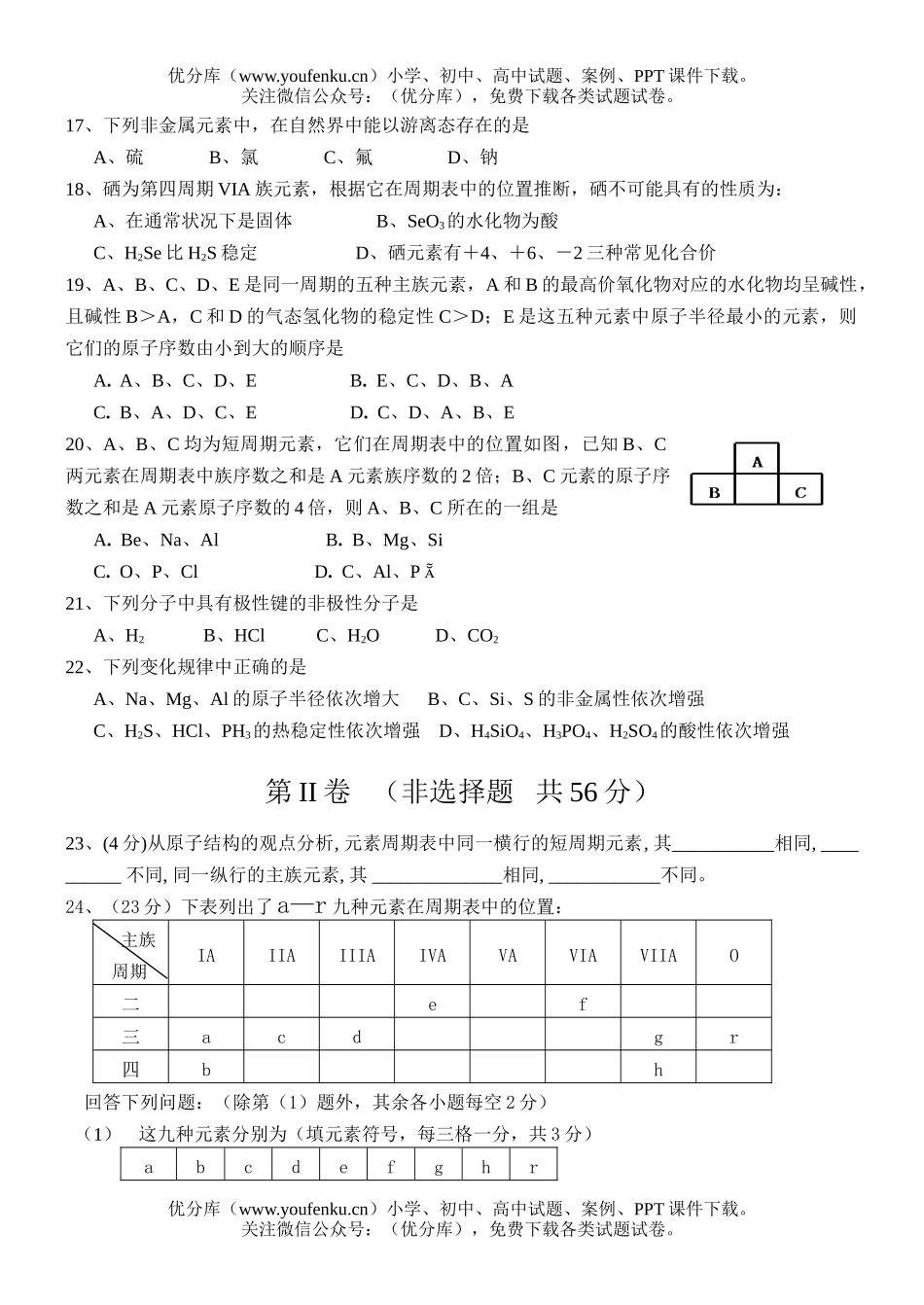 高中一年级化学第二学期期中试卷_第3页