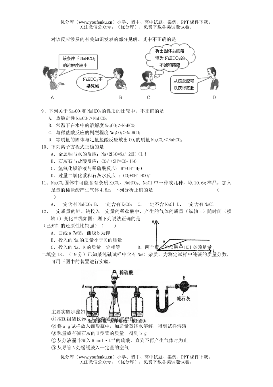 高中一年级化学钠镁单元测试卷_第1页