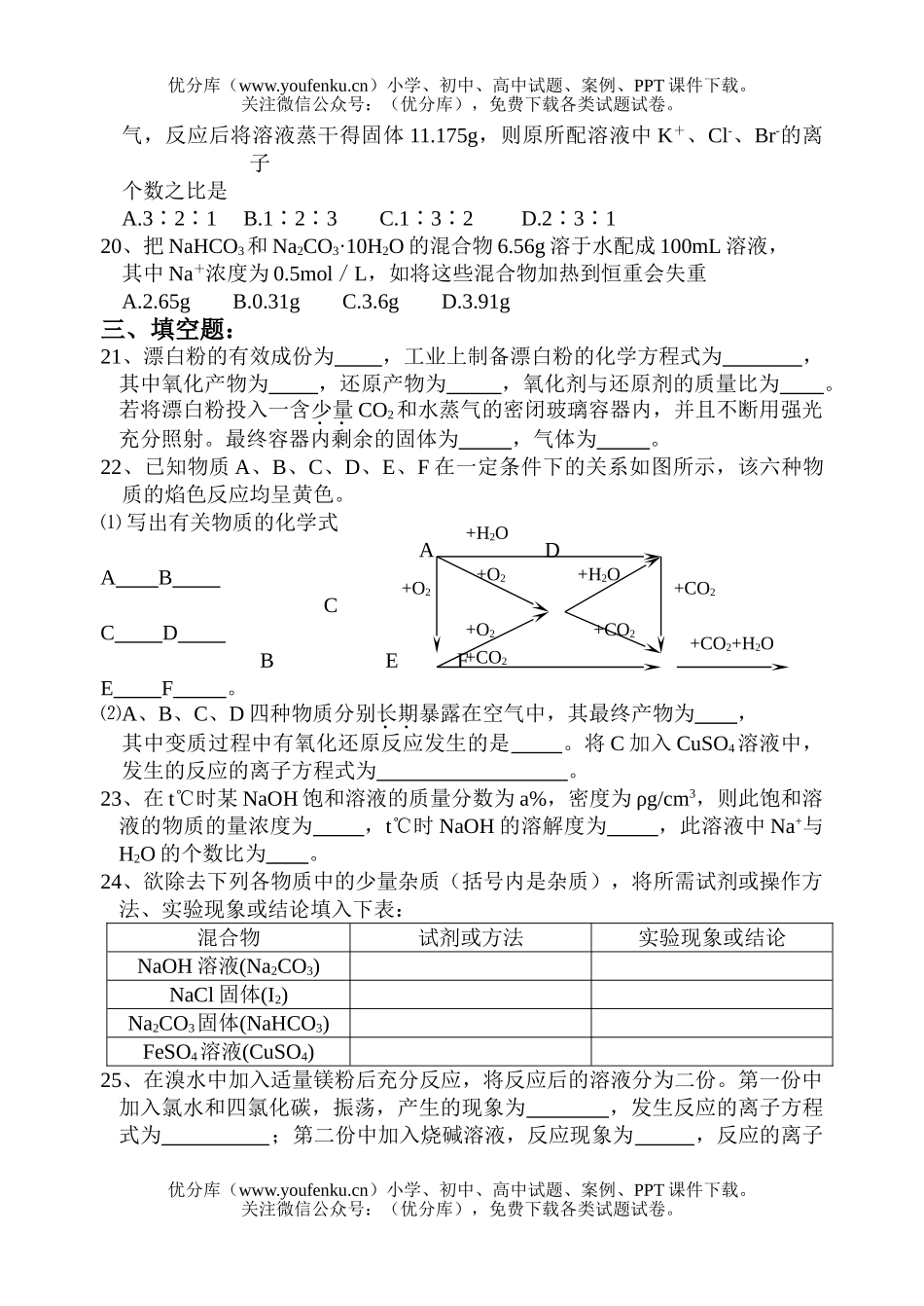 高中一年级化学上学期期末考试卷_第3页