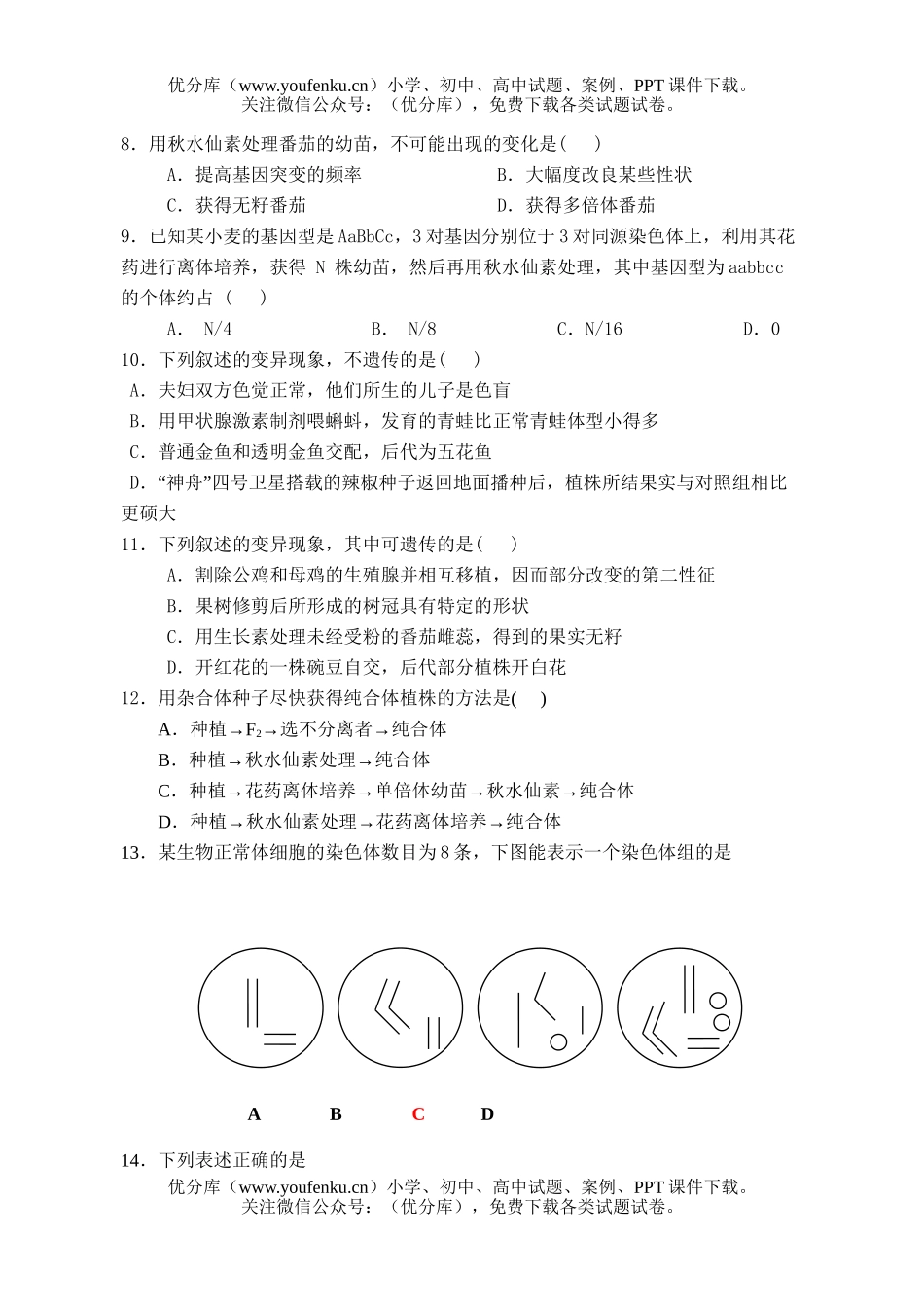 高中一年级生物遗传与进化3试卷_第2页