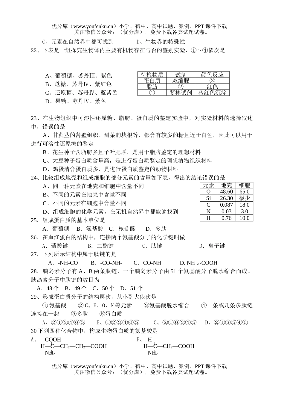 高中一年级生物高第一学期第一次月考试卷_第3页