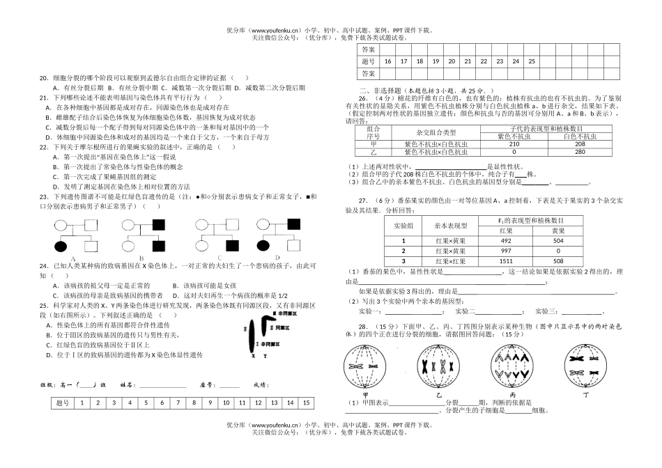 高中一年级生物高科阶段测试卷_第2页