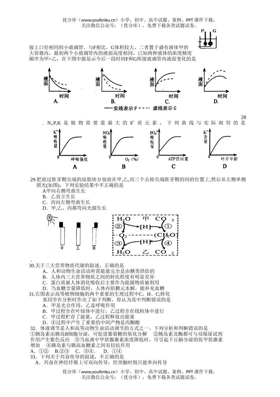高中一年级生物高春季学期期末考试卷_第3页
