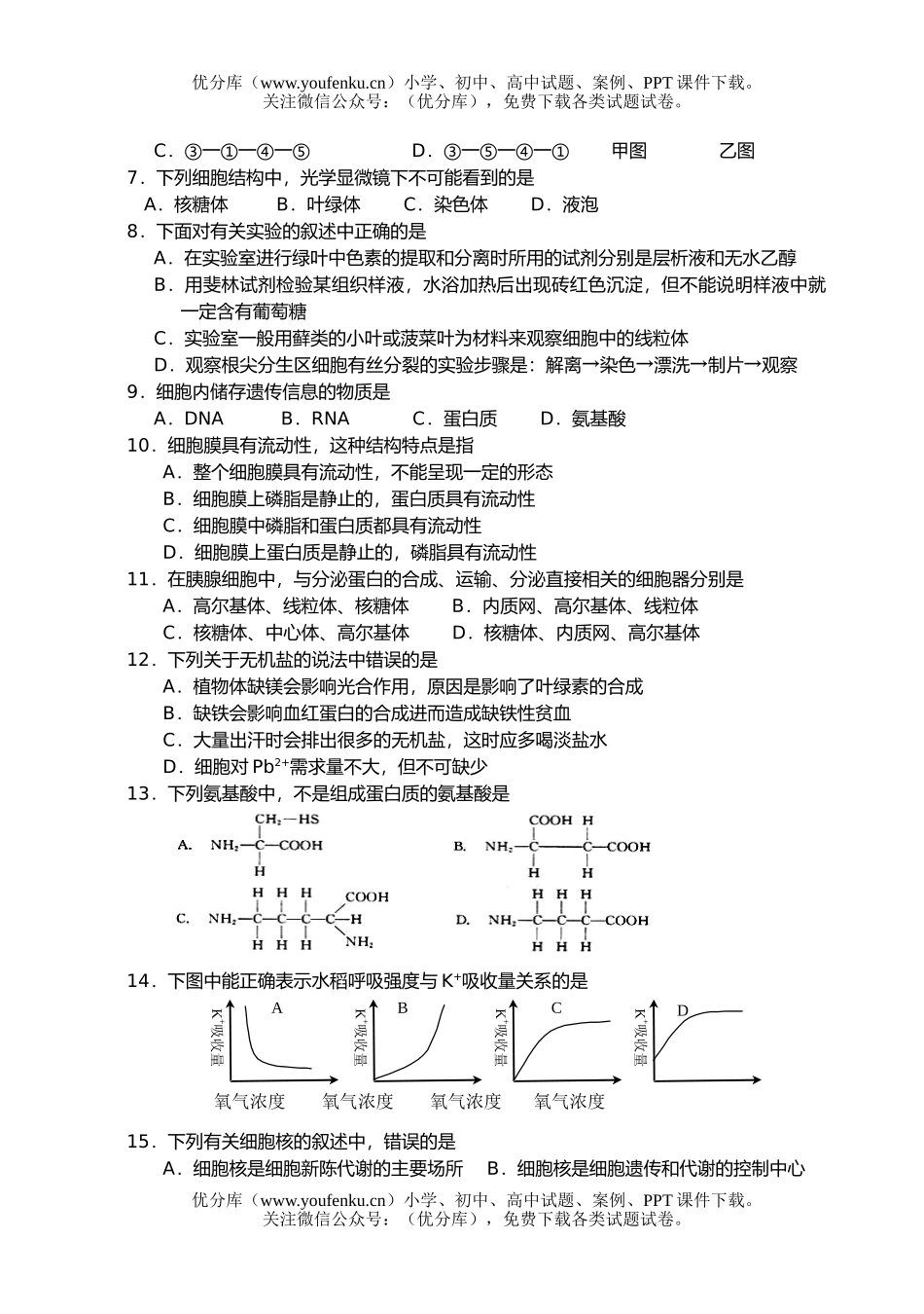 高中一年级生物第一学期期末质量调研测试卷_第2页
