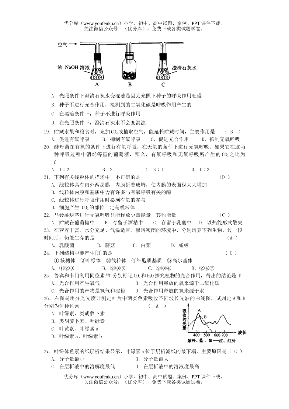 高中一年级生物第5-6章单元测试卷_第3页