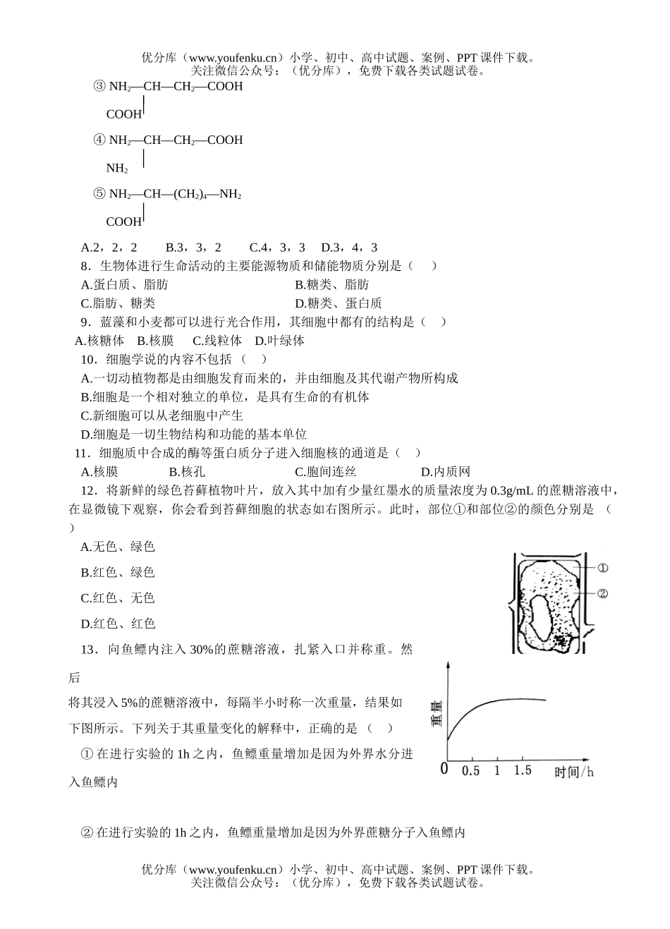 高中一年级生物分子与细胞试卷_第2页