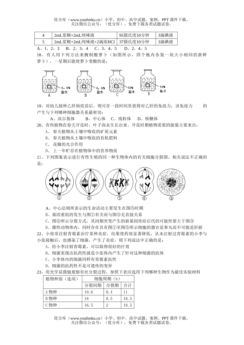 高中一年级生物第一册综合训练题试卷_第2页
