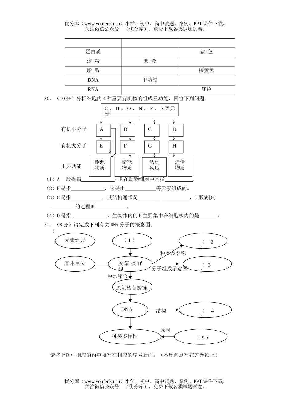高中一年级生物2007年度第一学期期中考试卷_第3页