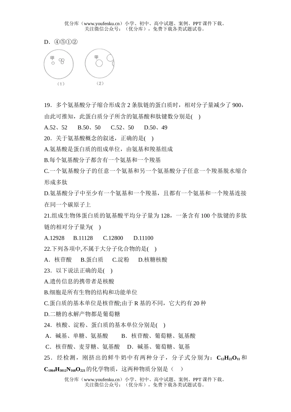 高中一年级生物第一学期期中考试卷_第3页