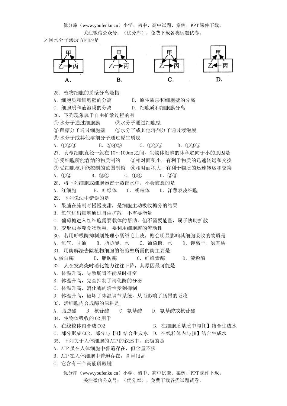 高中一年级生物第—学期期末调研测试卷_第2页