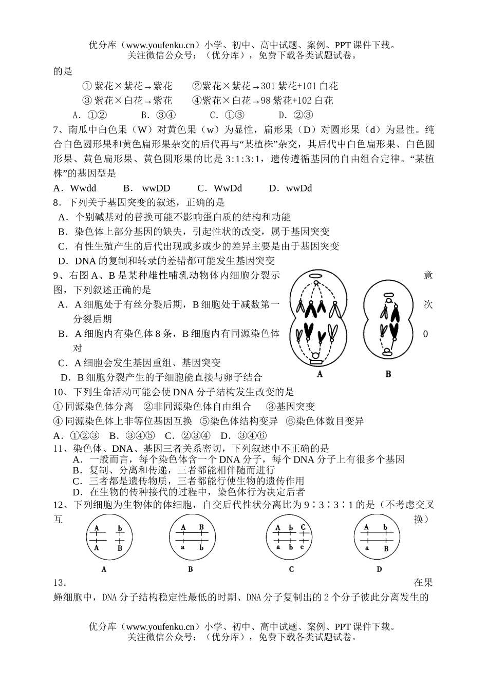 高中一年级生物第二学期期中考试1试卷_第2页