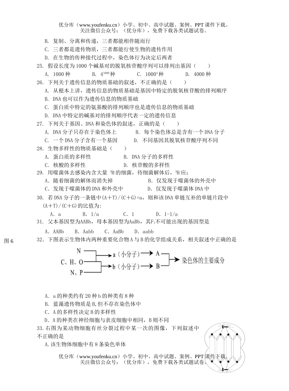 高中一年级生物第二学期期中测试卷_第3页