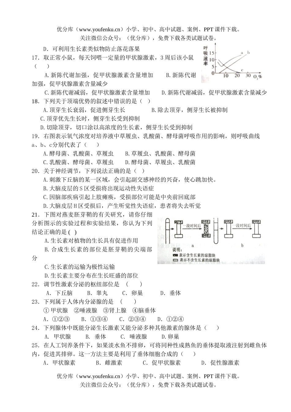 高中一年级生物第二学期期中检测试卷_第3页