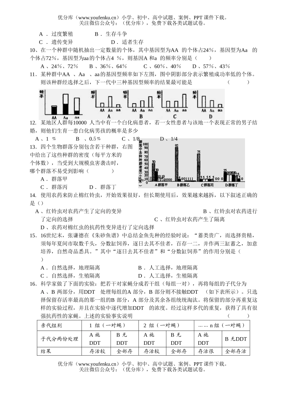 高中一年级生物必修2第5-7章测试卷_第2页