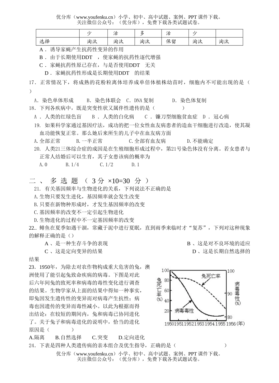 高中一年级生物必修2第5-7章测试卷_第3页