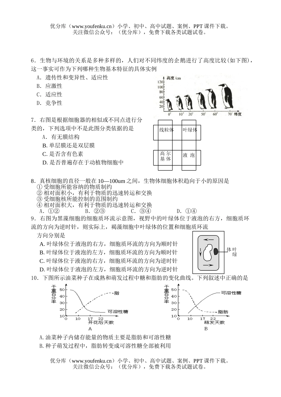 高中一年级生物第一学期期中考试卷_第2页