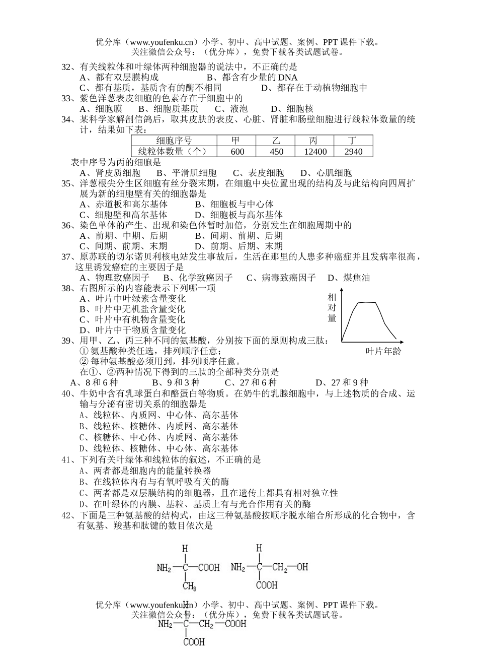 高中一年级生物高秋季期中考试卷_第3页