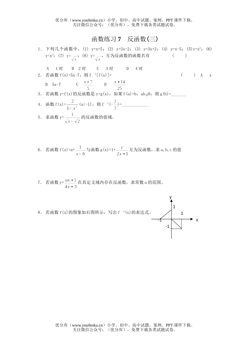 高中二年级数学函数练习题集20份试卷_第1页