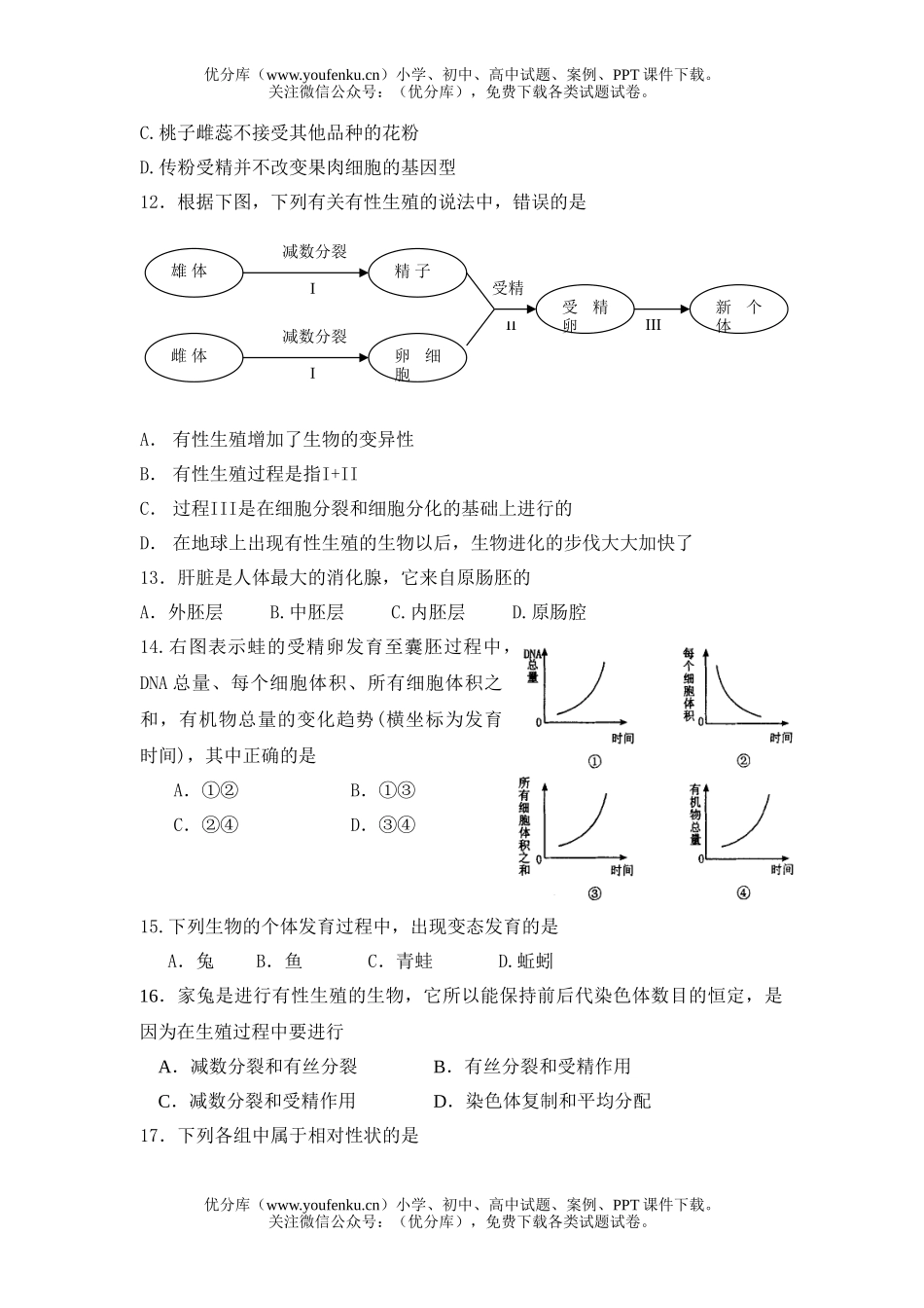 高中一年级生物高学科第二学期期中试卷_第3页