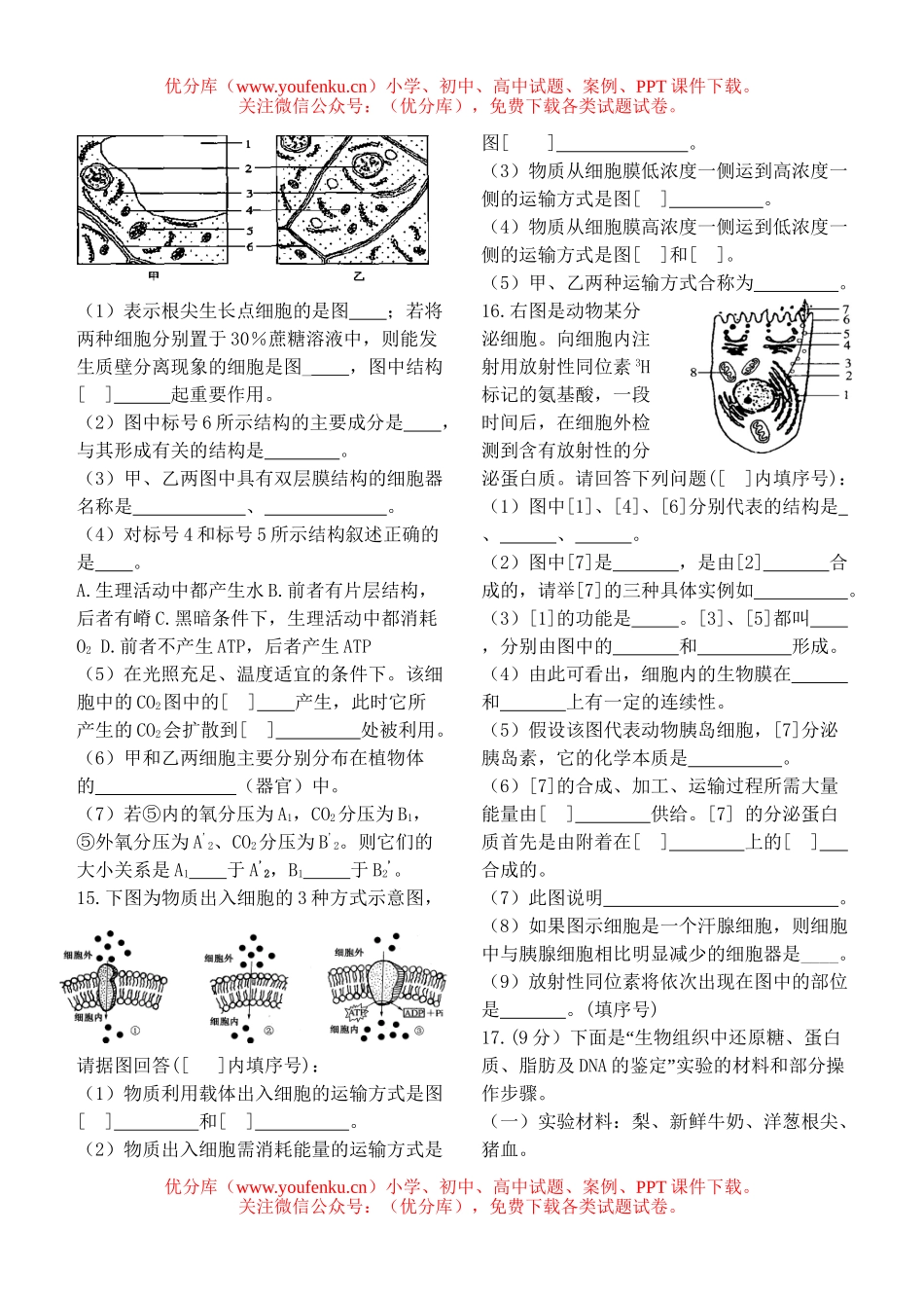 高中一年级生物上册练习试卷_第2页