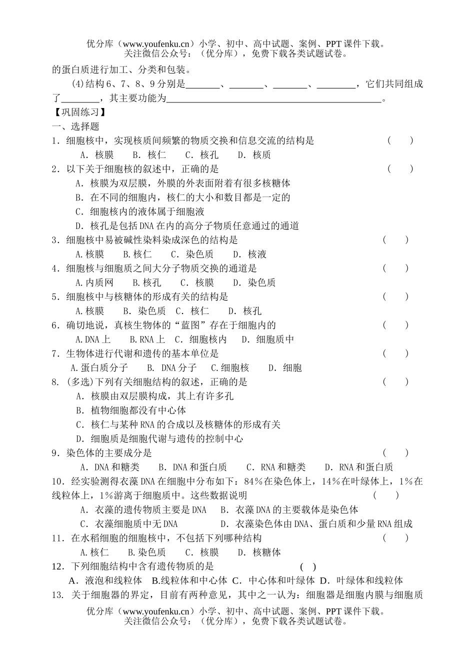 高中一年级生物细胞核测2试卷_第2页