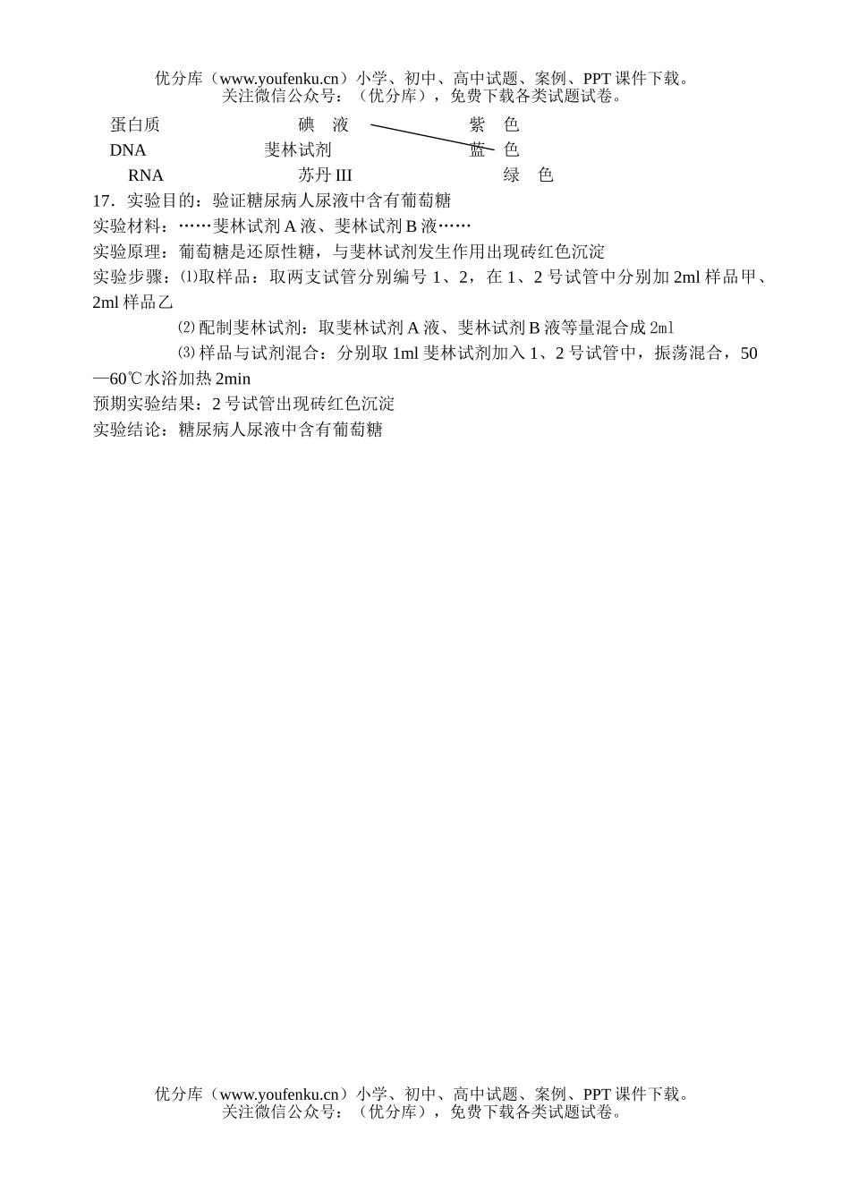 高中一年级生物细胞中的糖类和脂质测试卷_第3页