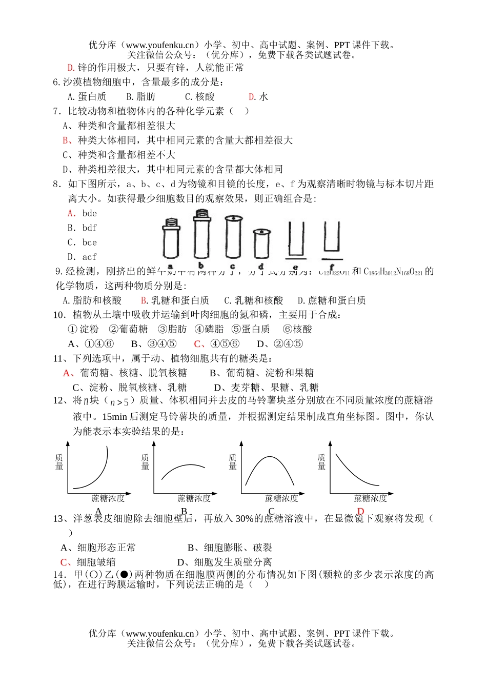 高中一年级生物第一学期期中试卷_第2页