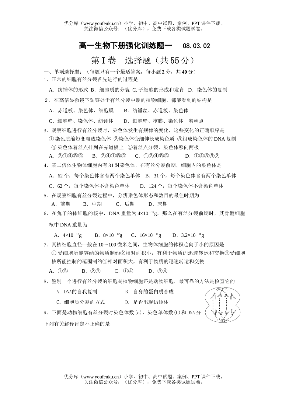 高中一年级生物下册强化训练题试卷_第1页