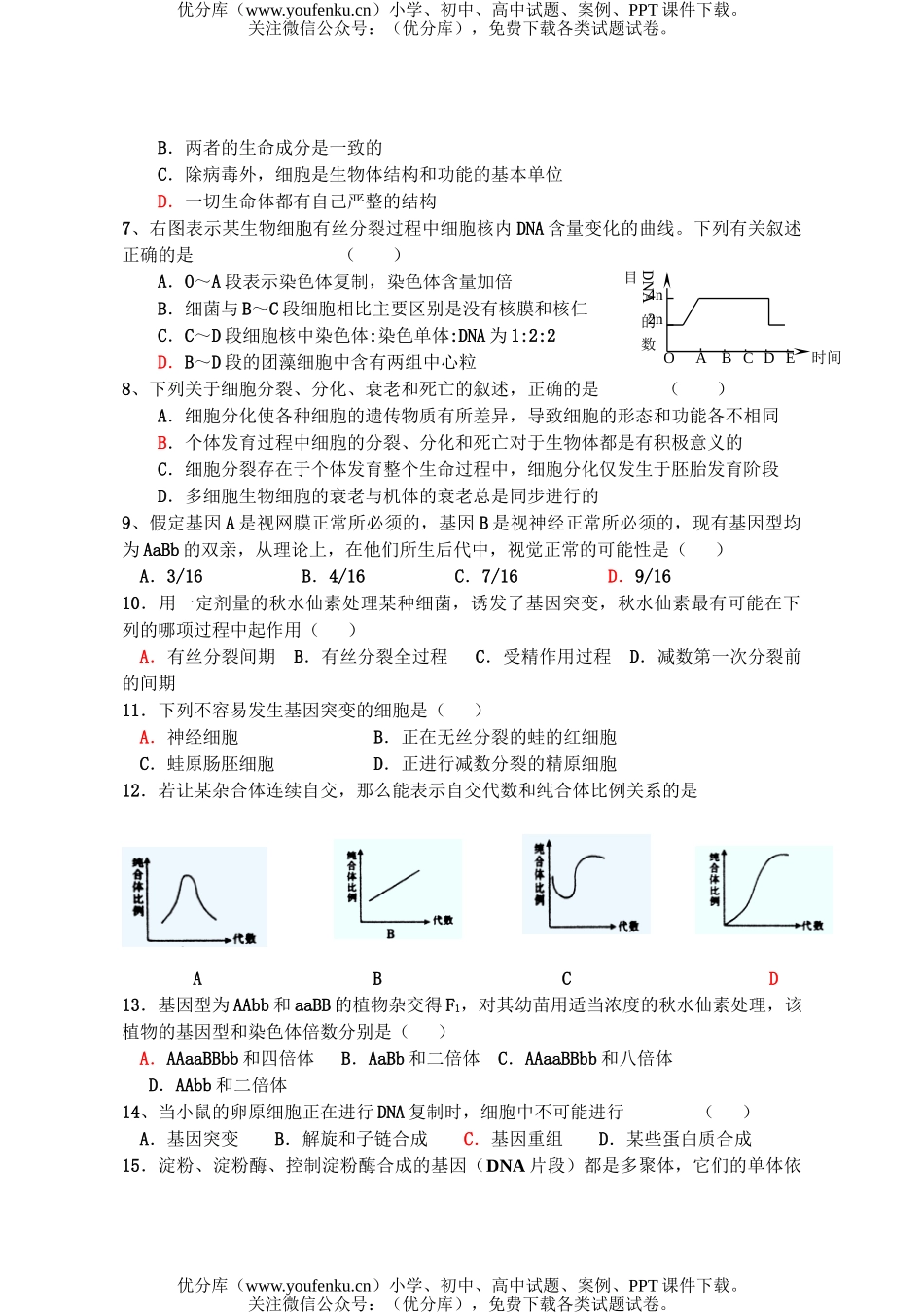 高中一年级生物下学期期末复习题试卷_第2页